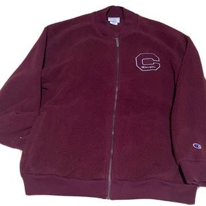 Vintage Champion Sherpa varsity C warm Zippered Zip Hoodie Maroon Big C Logo XXL